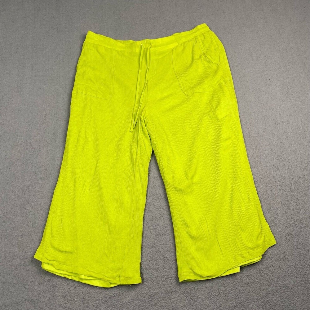 Nina Leonard Women's Capri Pants Size‎ 1X  Green Elastic Waist Wide Leg,Pockets